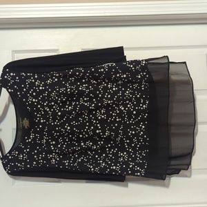 Lane Bryant‎ 14/16 Polka Dot Top 3/4 Sleeve Sheer High Low Hem Black 476